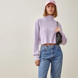 Reformation Luisa Cropped Cashmere Sweater, Size S, Light Purple